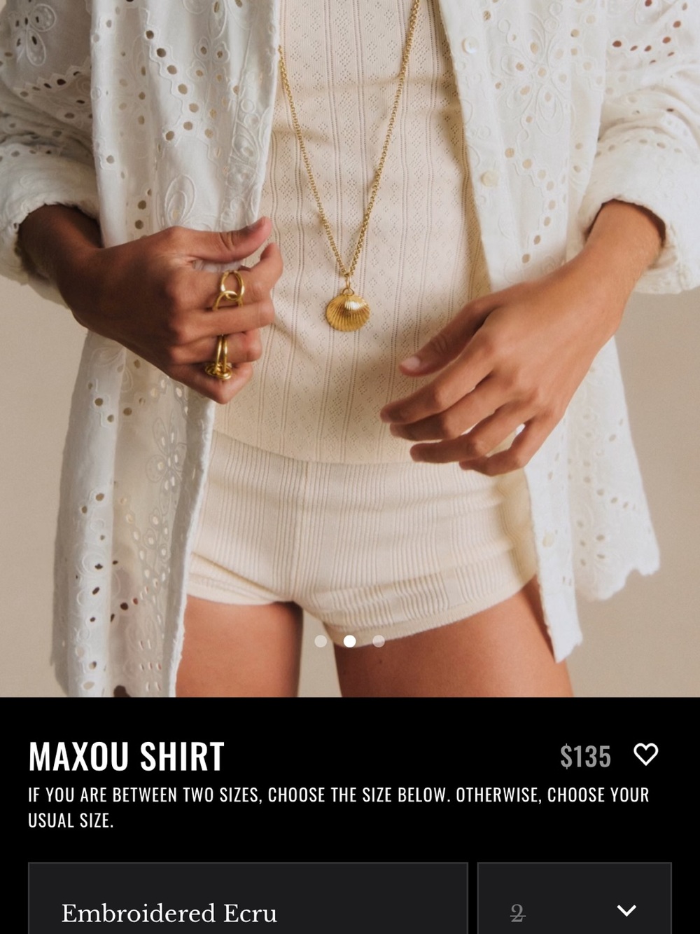 Sezane Embroidered Ecru Button-Down Eyelet Shirt